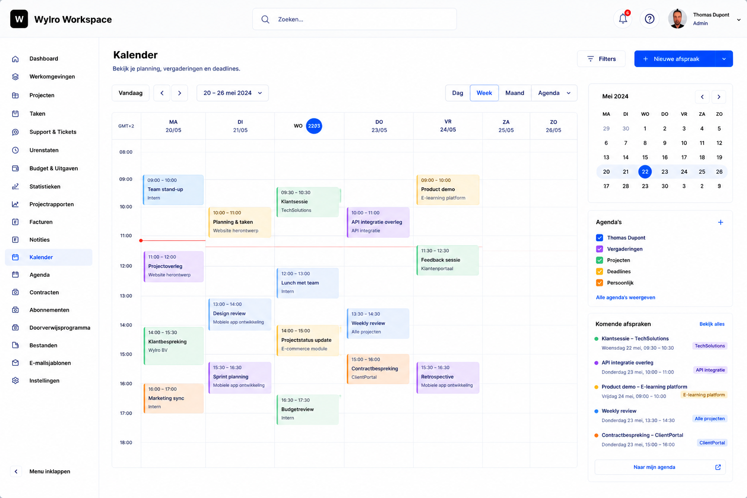 Wylro kalender voor bedrijven in Brugge met planning, afspraken, deadlines en teamagenda