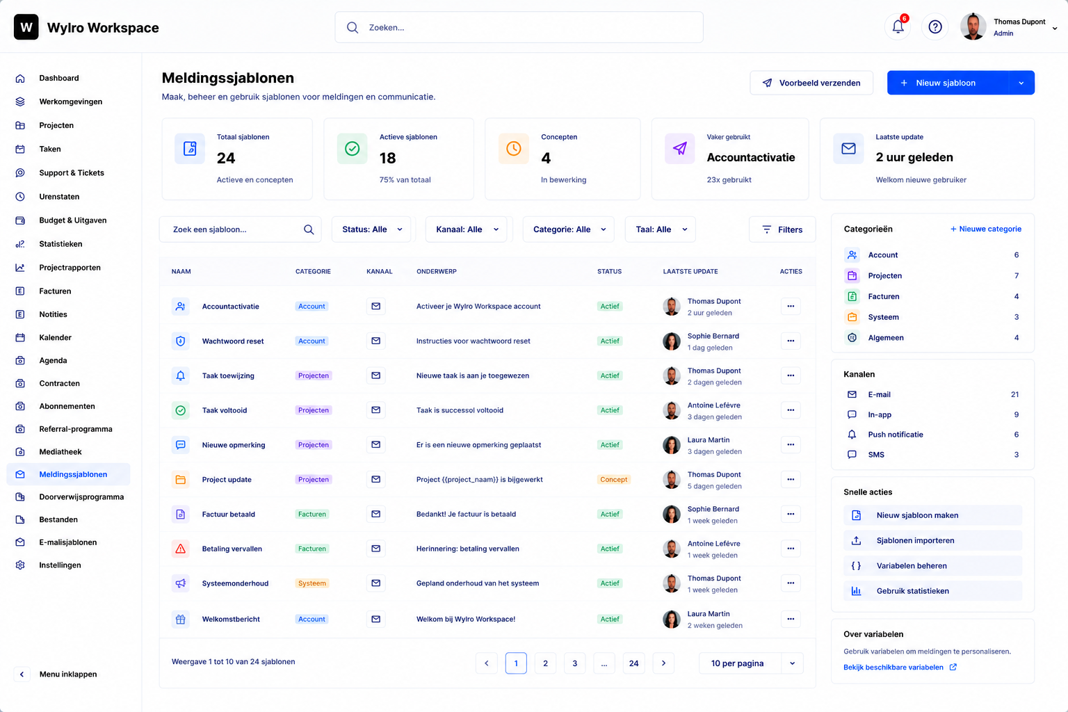 Wylro meldingssjablonen voor bedrijven in Aalst met automatische communicatie en professionele berichten